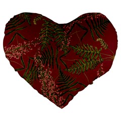 Fern Red Large 19  Premium Flano Heart Shape Cushions by snowwhitegirl