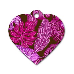 Tropical Pink Leaves Dog Tag Heart (two Sides) by snowwhitegirl