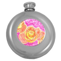 Orange Roses Watercolor Round Hip Flask (5 Oz) by okhismakingart