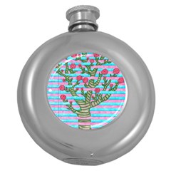 Notebook Flower Tree Round Hip Flask (5 Oz) by okhismakingart