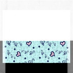 Duck Family Blue Pink Hearts Pattern Rectangular Jigsaw Puzzl by snowwhitegirl