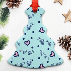 Duck Family Blue Pink Hearts Pattern Christmas Tree Ornament (two Sides) by snowwhitegirl