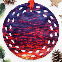 Blood Red Sunrise Ornament (round Filigree) by okhismakingart