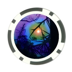 Rainbow Moon And Locust Tree Poker Chip Card Guard by okhismakingart