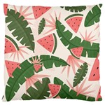 Tropical Watermelon Leaves Pink and green jungle leaves retro Hawaiian style Large Flano Cushion Case (Two Sides) Back