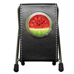 Juicy Paint Texture Watermelon Red And Green Watercolor Pen Holder Desk Clock by genx