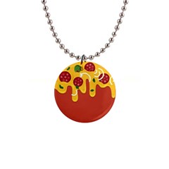 Pizza Topping Funny Modern Yellow Melting Cheese And Pepperonis 1  Button Necklace by genx