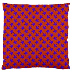 Purple Stars Pattern On Orange Large Flano Cushion Case (two Sides) by BrightVibesDesign