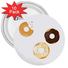 Donuts Pattern With Bites 3xframe Donuts Pattern With Bites Dark Brown Background Onlydonuts Pattern With Bites Brown And Beige Chocolate Doughnuts 3  Buttons (10 Pack)  by genx