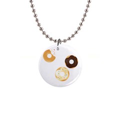 Donuts Pattern With Bites 3xframe Donuts Pattern With Bites Dark Brown Background Onlydonuts Pattern With Bites Brown And Beige Chocolate Doughnuts 1  Button Necklace by genx