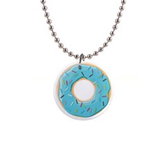 Pastel Blue Donut With Rainbow Candies 1  Button Necklace by genx