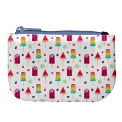 Popsicle Juice Watercolor With Fruit Berries And Cherries Summer Pattern Large Coin Purse by genx