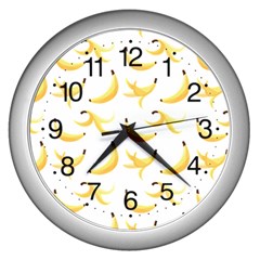 Yellow Banana And Peels Pattern With Polygon Retro Style Wall Clock (silver) by genx