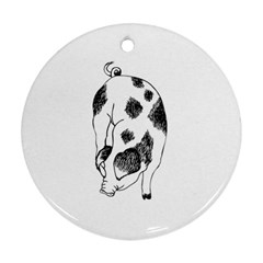 Pig Sniffing Hand Drawn With Funny Cow Spots Black And White Ornament (round) by genx