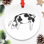 Pig floppy ears Hand drawn with funny cow spots Black And White Ornament (Round) Front