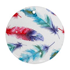 Feathers Boho Style Purple Red And Blue Watercolor Ornament (round) by genx