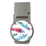 Feathers Boho Style Purple Red and Blue Watercolor Money Clips (Round)  Front