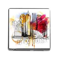 New York City Skyline Vector Illustration Memory Card Reader (square 5 Slot) by Sudhe