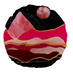 Pink And Black Abstract Mountain Landscape Large 18  Premium Round Cushions by charliecreates