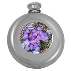 Signs Of Spring Purple Crocua Round Hip Flask (5 Oz) by Riverwoman