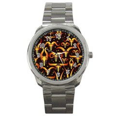 Stylised Horns Black Pattern Sport Metal Watch by HermanTelo