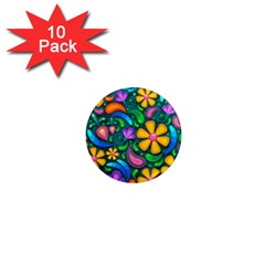 Floral Paisley Background Flower Green 1  Mini Magnet (10 Pack)  by HermanTelo