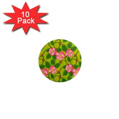 Roses Flowers Pattern Bud Pink 1  Mini Magnet (10 Pack)  by HermanTelo