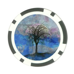 Tree Moon Sky Watercolor Painting Poker Chip Card Guard by Pakrebo