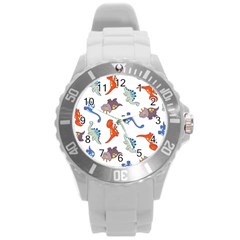 Pattern Dinosaurs Round Plastic Sport Watch (l) by HermanTelo