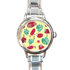 Watermelon Leaves Strawberry Round Italian Charm Watch by Pakrebo