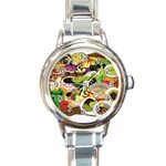 Eat Food Background Art Color Round Italian Charm Watch Front