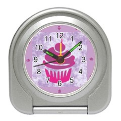 Cupcake Food Purple Dessert Baked Travel Alarm Clock by HermanTelo