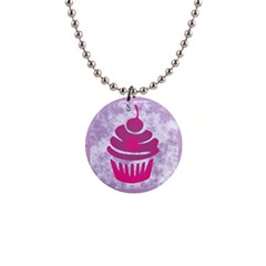 Cupcake Food Purple Dessert Baked 1  Button Necklace by HermanTelo