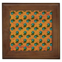 Orange Denim And Roses Framed Tiles by snowwhitegirl