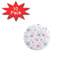 Floral Pink Blue 1  Mini Magnet (10 Pack)  by HermanTelo