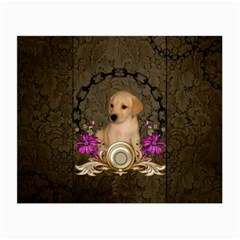 Cute Little Puppy With Flowers Small Glasses Cloth (2 Sides) by FantasyWorld7