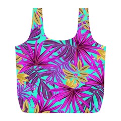 Tropical Greens Pink Leaves Full Print Recycle Bag (l) by HermanTelo