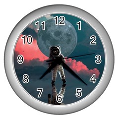 Astronaut Moon Space Planet Wall Clock (silver) by Pakrebo