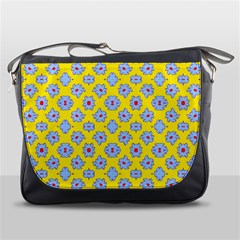 Modern Blue Flowers  On Yellow Messenger Bag by BrightVibesDesign