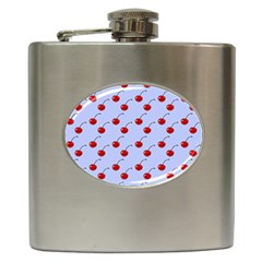 Kawaii Cherries Blue Pattern Hip Flask (6 Oz) by snowwhitegirl