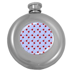 Kawaii Cherries Blue Pattern Round Hip Flask (5 Oz) by snowwhitegirl