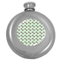 Kawaii Dougnut Green Pattern Round Hip Flask (5 Oz) by snowwhitegirl