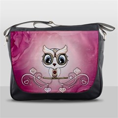 Cute Little Owl With Hearts Messenger Bag by FantasyWorld7