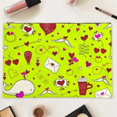 Valentin s Day Love Hearts Pattern Red Pink Green Cosmetic Bag (xxl) by EDDArt