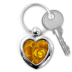 Fractal Yellow Flower Floral Key Chain (heart) by Pakrebo