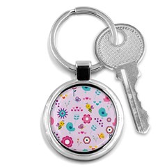 Birds Floral Flowers Retro Spring Key Chain (round) by Pakrebo