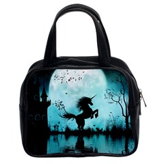 Wonderful Unicorn Silhouette In The Night Classic Handbag (two Sides) by FantasyWorld7