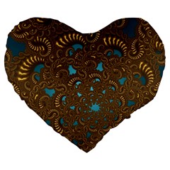 Fractal Abstract Large 19  Premium Flano Heart Shape Cushions by Bajindul