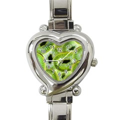 Sliced Kiwi Fruits Green Heart Italian Charm Watch by Pakrebo