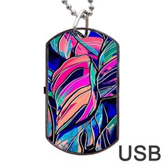 Tropical Leaves Resize 2000x2000 Same A3580b Dog Tag Usb Flash (two Sides) by Sobalvarro